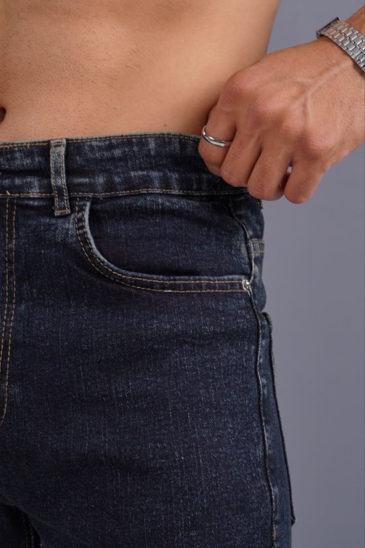 شلوار جین راسته مردانه آبی تیره ساده کد 2058110/11