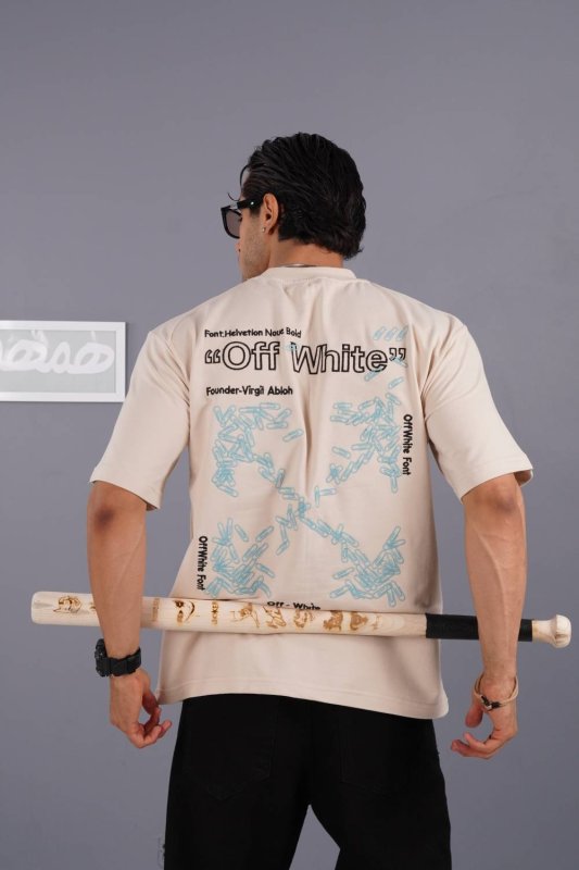 تیشرت مردانه گلدوزی لش طرح OFF WHITE کد 601237