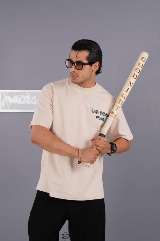 تیشرت مردانه گلدوزی لش طرح OFF WHITE کد 601237